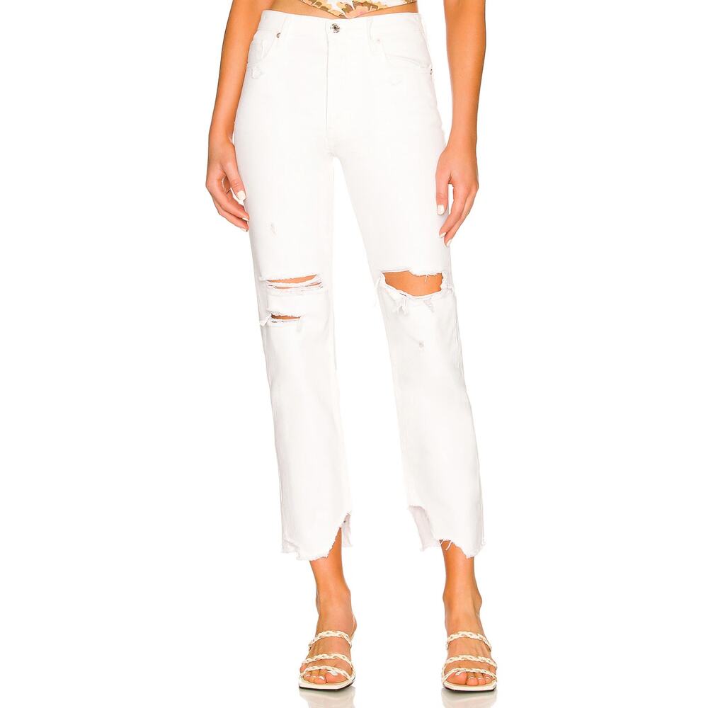 Free People We The Free Tapered Baggy Ankle White Distressed Jean Size 27